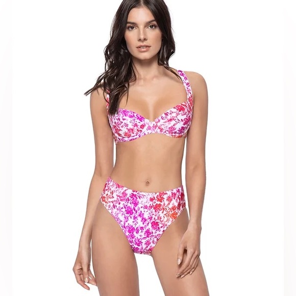 PilyQ 🌸 PQ Swim 🌸 Halter Floral Underwire Bikini Top | High Rise Cheeky Bottom - Picture 2 of 10